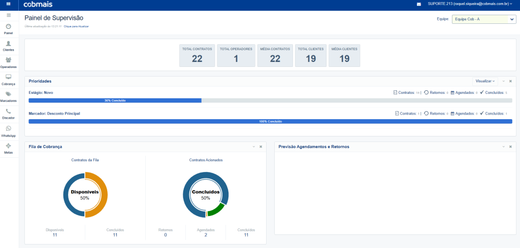 Tela do Cobmais com relatórios